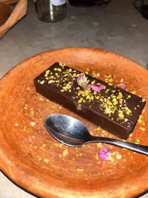 Vegan chocolate bar (inside puffed rice, amlou/blended nuts)   at NBTAHOUSE in Tangier