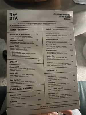 Mostly vegan menu  at NBTAHOUSE in Tangier