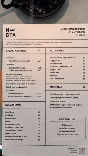 The menu at NBTAHOUSE in Tangier