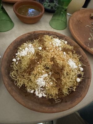 Angel hair dish with seitan   at NBTAHOUSE in Tangier