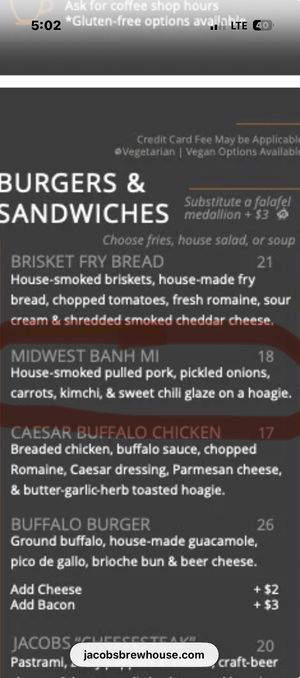 Menu  at Jacobs Brewhouse Restaurant in Deadwood