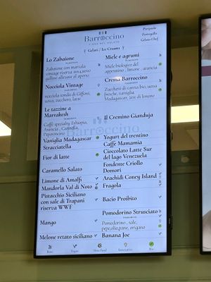 Gelato menu at Gelateria Barroccino San Donato in Florence