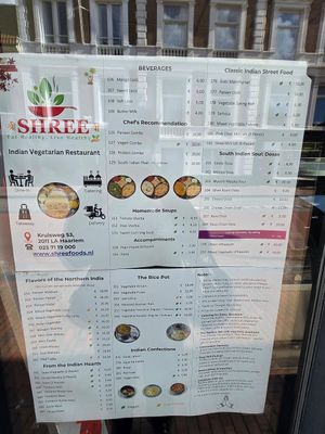 Vegan labelled on menu at Shree Indian Vegetarian Restaurant  in Haarlem