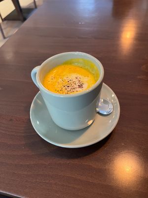 Golden milk with plant milk at Tat's in Pristina
