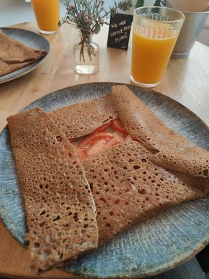 Vegan galette, vegan cheese tomato ( i took away the raisins) at Chez Béa in Lisbon