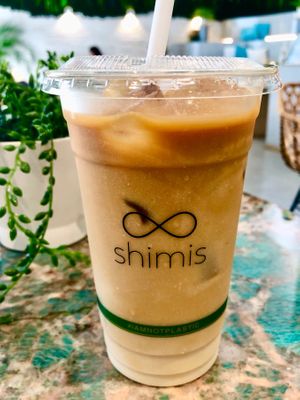 Iced oat latte at Shimis Yoga in Dubai