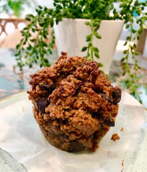 Raspberry and chocolate muffin at Shimis Yoga in Dubai