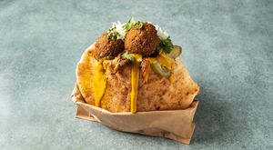 vegan falafel pita at Vegan Shawarma in Jerusalem