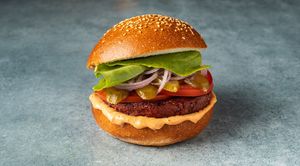 vegan burger at Vegan Shawarma in Jerusalem