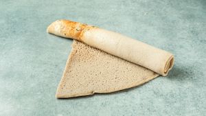 Ethiopian gluten-free injera bread at Vegan Shawarma in Jerusalem