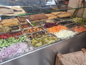 Salad bar at Vegan Shawarma in Jerusalem