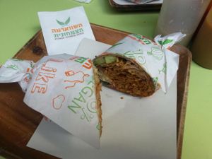 The shawarma in a tortilla. at Vegan Shawarma in Jerusalem