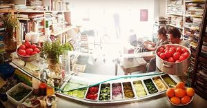 salad bar at Vegan Shawarma in Jerusalem