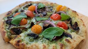 Pesto Fiesto Pizza at VeganZza in Vancouver