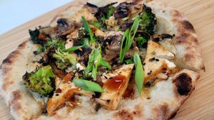 Teriyaki Shan Tofu Pizza at VeganZza in Vancouver