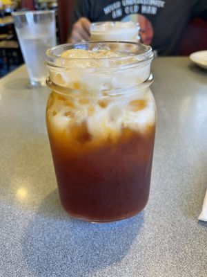 Thai tea with condensed coconut  at Lucky Thai Elephant Restaurant in Newport