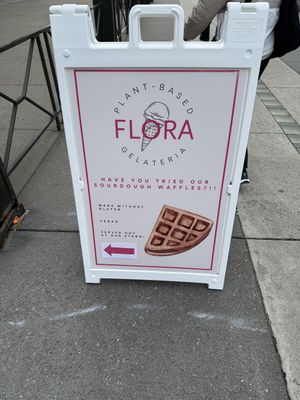 Signboard advertising the business and their waffles  at Flora Gelateria in San Francisco