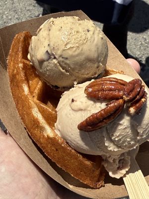 Waffle and Coffee Stracciatella and Pecan ice cream   at Flora Gelateria in San Francisco