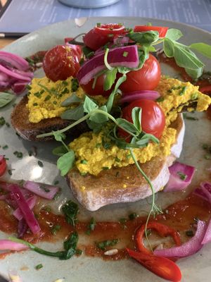 Scrambled tofu on toastt  at River Cafe & Bistro in Shoreham-by-sea