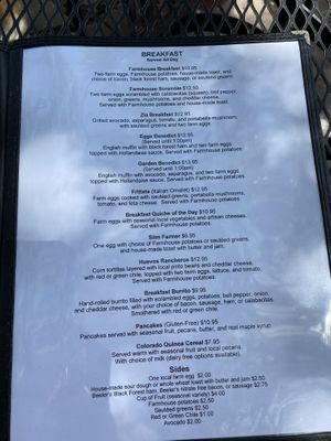 Menu at Farmhouse Cafe and Bakery in El Prado