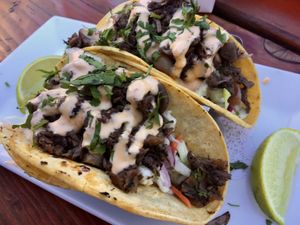 Jamaican jerk jackfruit tacos  at Mike's Cafe and Wine Bar in San Juan Island