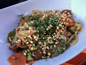 Thai noodle bowl  at Mike's Cafe and Wine Bar in San Juan Island