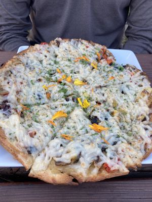 Roasted vegetable pizza   at Mike's Cafe and Wine Bar in San Juan Island