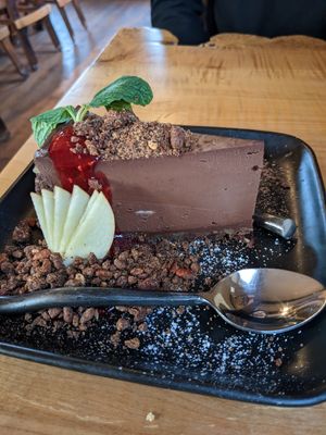 Chocolate mousse cake.. gold but extremely rich at Mike's Cafe and Wine Bar in San Juan Island