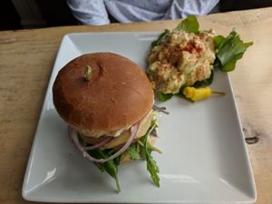 Mike's Island Burger (Beyond Meat) at Mike's Cafe and Wine Bar in San Juan Island