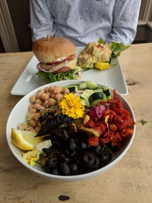 Moroccon Bowl :) surprised that it was cold, but super fresh and yummy. Huge portion, I couldn't finish the whole thing! Leftovers! at Mike's Cafe and Wine Bar in San Juan Island