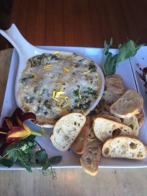 Spinach artichoke dip. Hands down our favorite  at Mike's Cafe and Wine Bar in San Juan Island