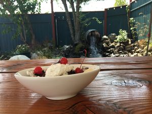 Mint chocolate chip unlike anything I’ve ever had (banana split)  at Mike's Cafe and Wine Bar in San Juan Island