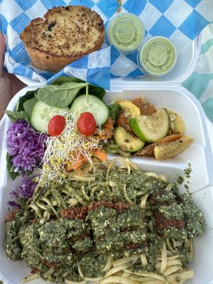 Pesto pasta and veggie loaf plate  at Common Sense - Sejah Farms in St Croix