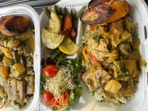 Stew Tofu, Spinach Rice  at Common Sense - Sejah Farms in St Croix