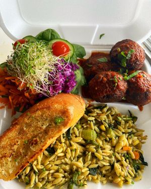 Vegetable Orzo, Eggplant Meatballs  at Common Sense - Sejah Farms in St Croix