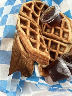 The waffles and pancakes are amazing!   Their signature syrup is spiced with cinnamon and it’s freakin delicious!!!  at Common Sense - Sejah Farms in St Croix