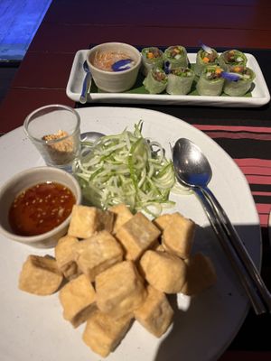 Fried tofu and rice paper rolls   at Let's Sea in Hua Hin