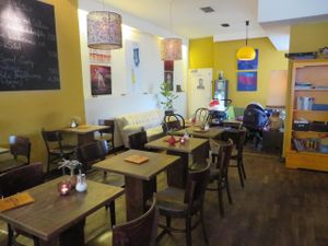 comfy living-room feel inside the café  at Moccaklatsch in Bielefeld