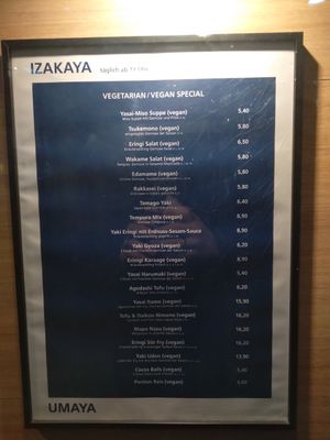 Vegane Speisekarte at Umaya in Innsbruck