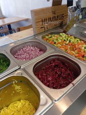 Many salads and pickles at The Hummus Kitchen in Aljezur