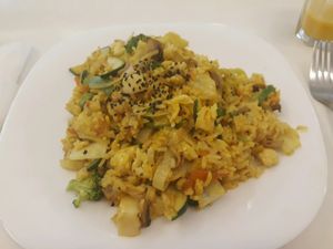 Green curry rice at Loving Hut in Maribor