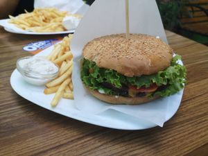Cheese Green Burger at Loving Hut in Maribor
