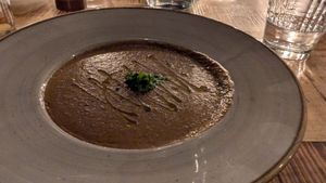 Vegan wild mushroom soup at Ósinn Restaurant at Hotel Höfn in Hofn I Hornafirdi