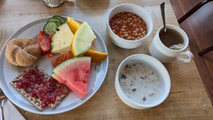 Vegan options from hotel breakfast buffet at Ósinn Restaurant at Hotel Höfn in Hofn I Hornafirdi