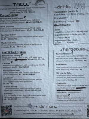 Menu starts with vegan options   at Totally Taco in Roatan