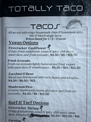 Vegan options  at Totally Taco in Roatan
