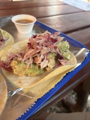 Yummy, fries avocado taco with homemade corn tortillas.   at Totally Taco in Roatan