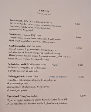 Menu at Restaurant BAKKI in Laugarbakki