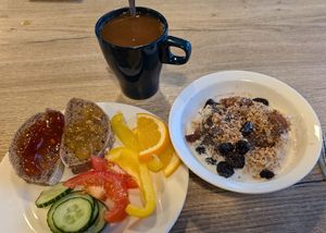 Vegan options from the breakfast buffet (for hotel guests only) at Restaurant BAKKI in Laugarbakki