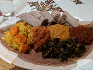 Veggie platter at Alem Ethiopian Village in Milwaukee